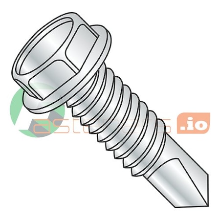 Newport Fasteners Self-Drilling Screw, #10-32 x 1 in, Zinc Plated Steel Flange Hex Head External Hex Drive, 3500 PK 597716